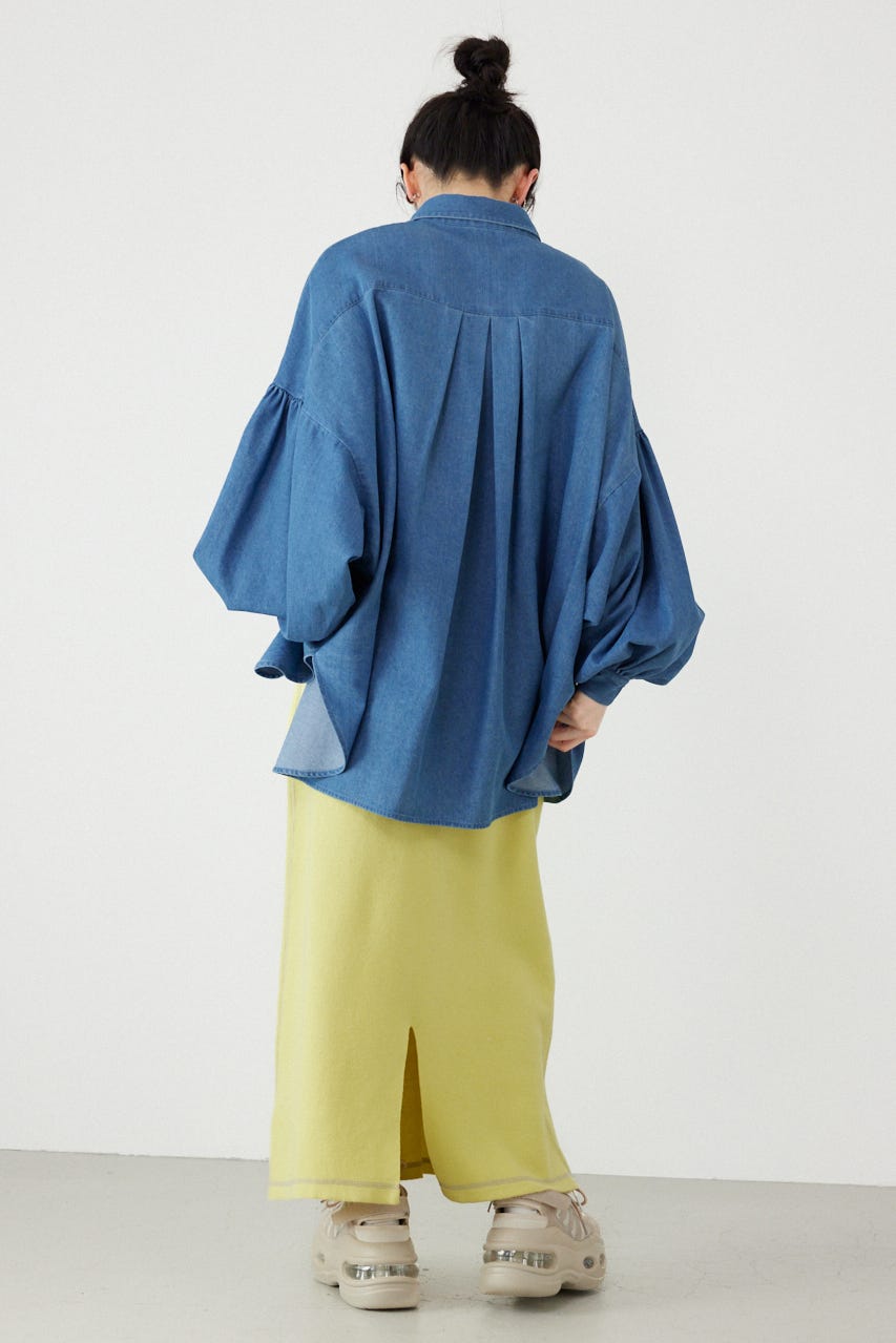 スウェットライクサイドステッチニットスカート L/YEL FREE