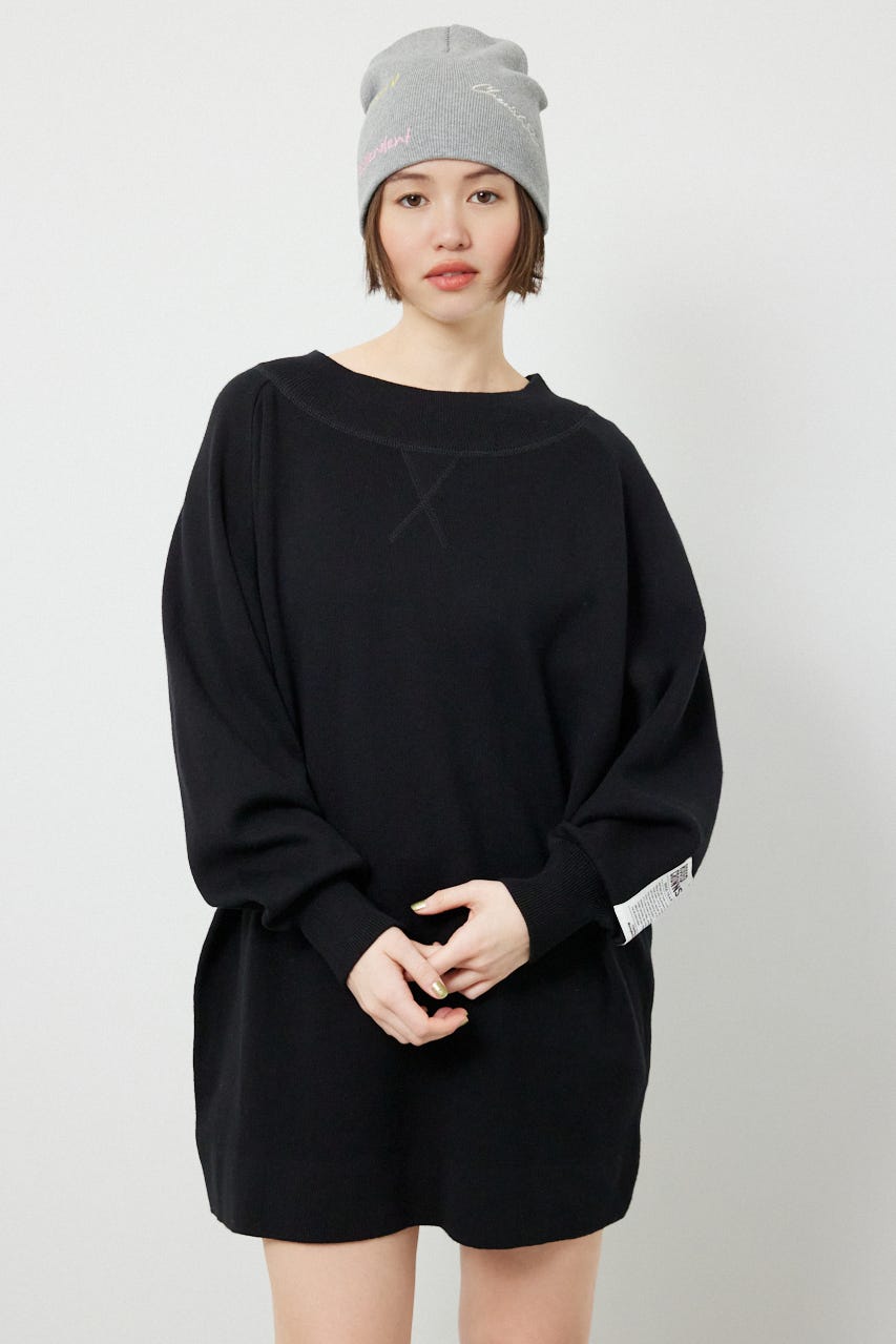 スウェットライクオフショルニットワンピース BLK FREE