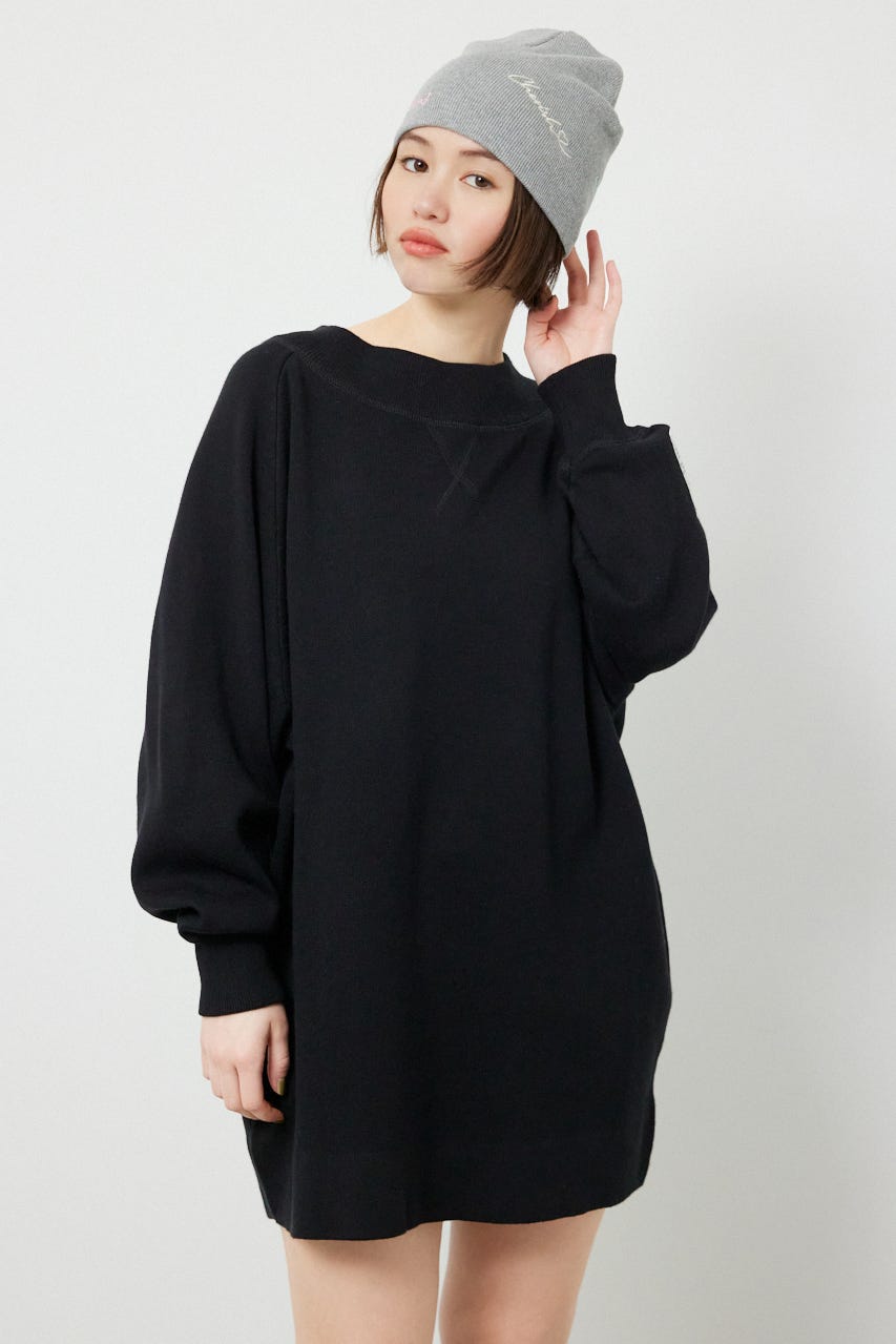 スウェットライクオフショルニットワンピース BLK FREE