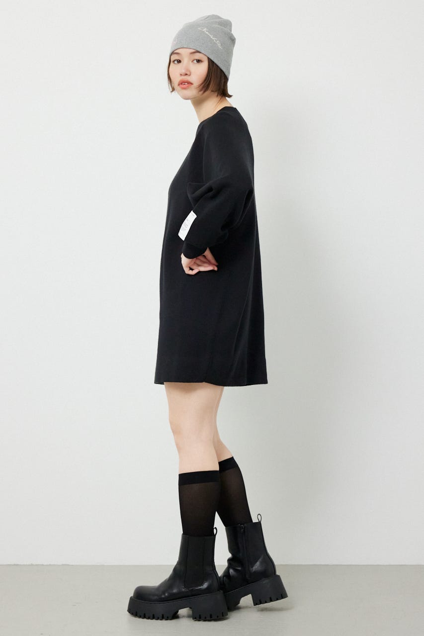 スウェットライクオフショルニットワンピース BLK FREE