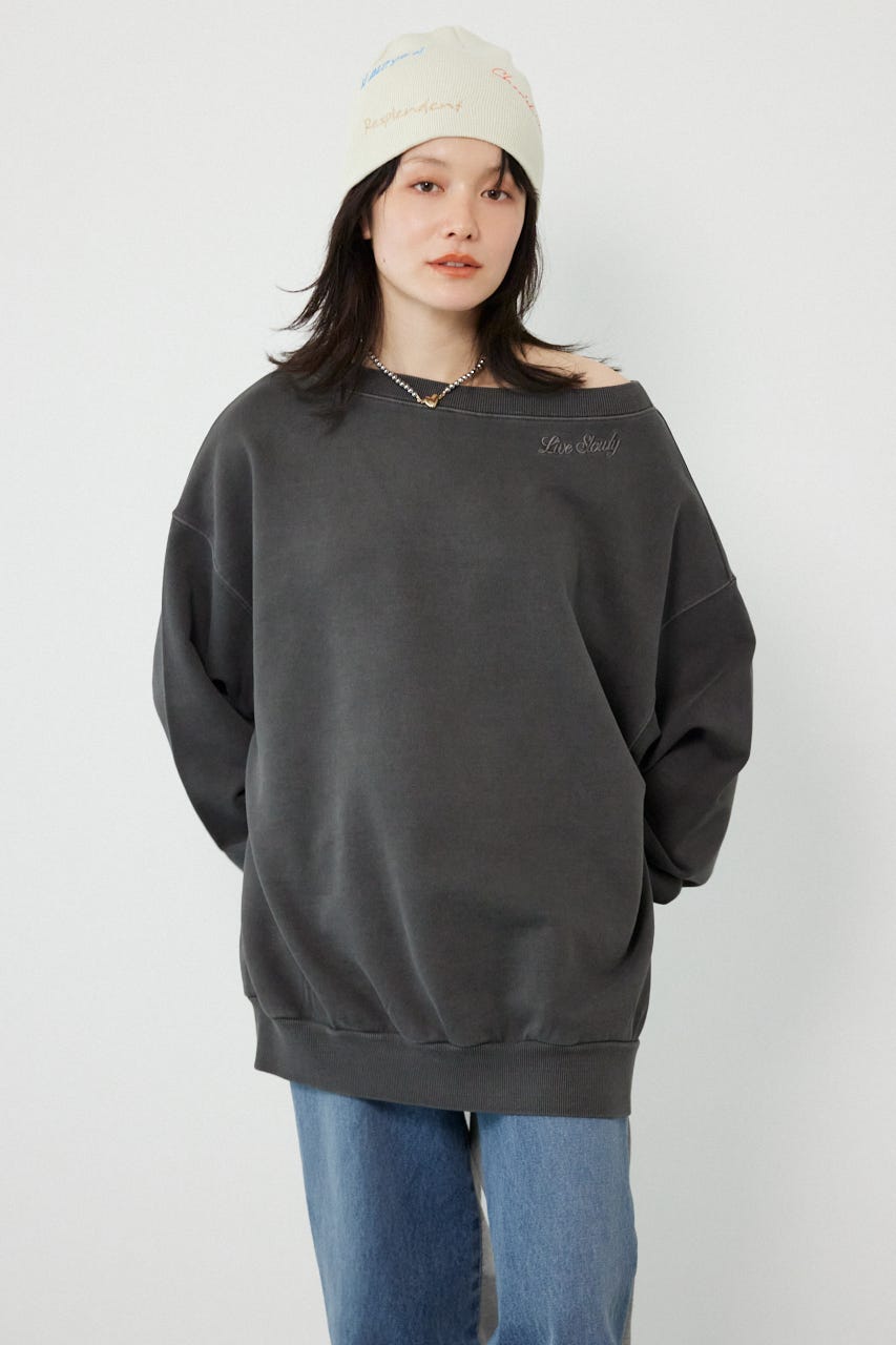 オフショルダースウェットトップス BLK FREE