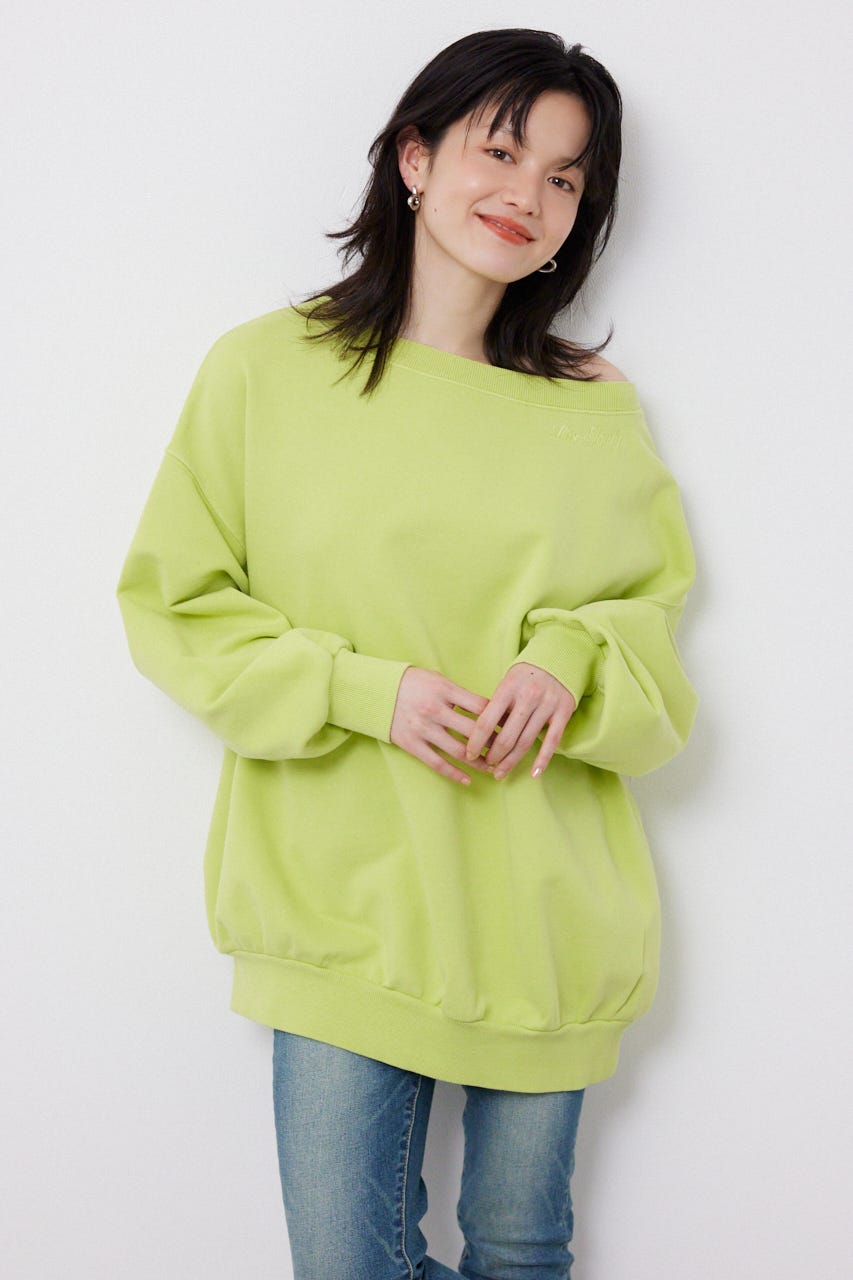オフショルダースウェットトップス LIME FREE
