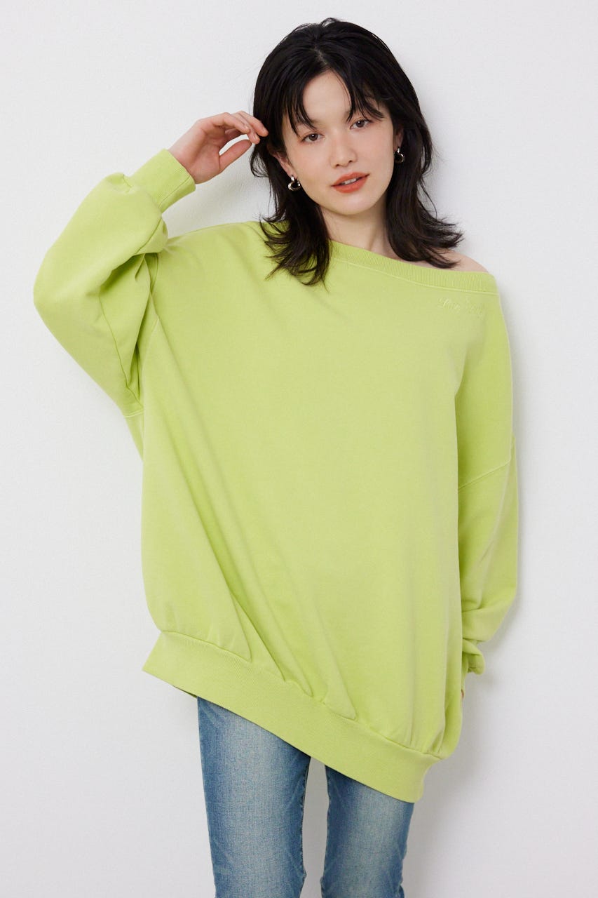 オフショルダースウェットトップス LIME FREE