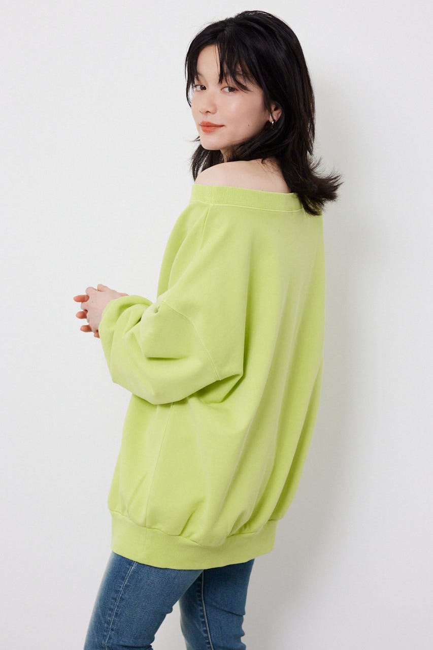 オフショルダースウェットトップス LIME FREE