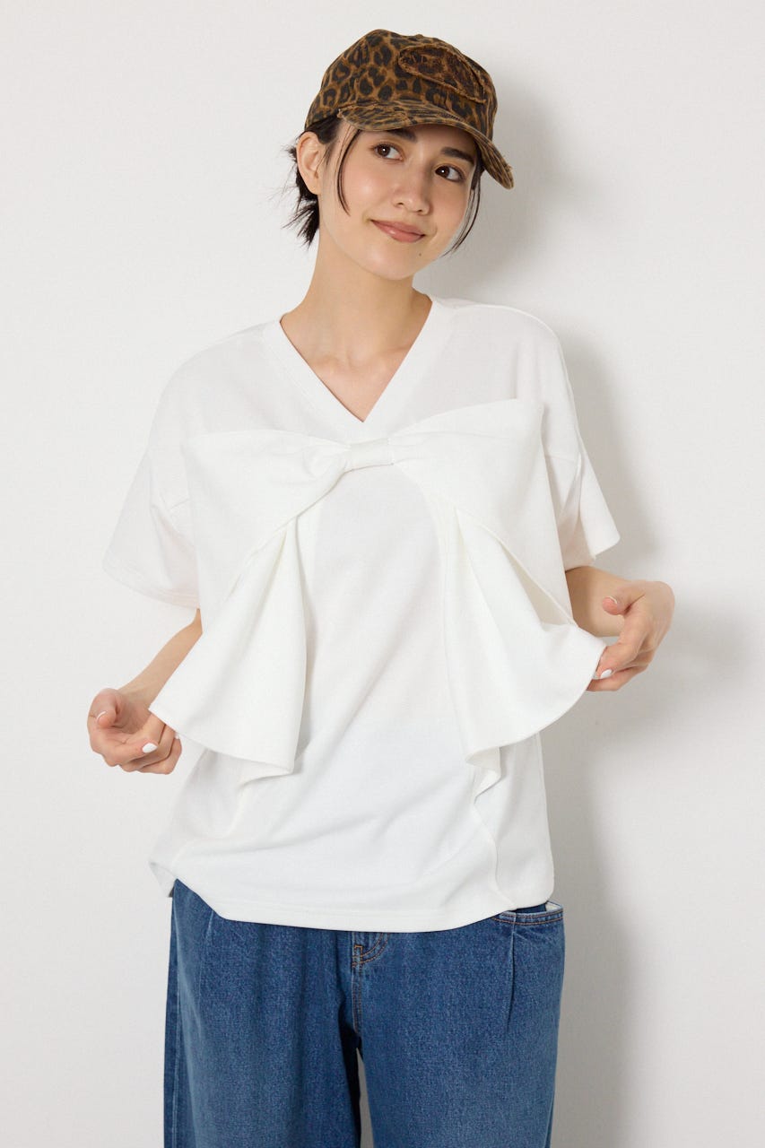 ビッグリボン2WAY Tシャツ O/WHT S