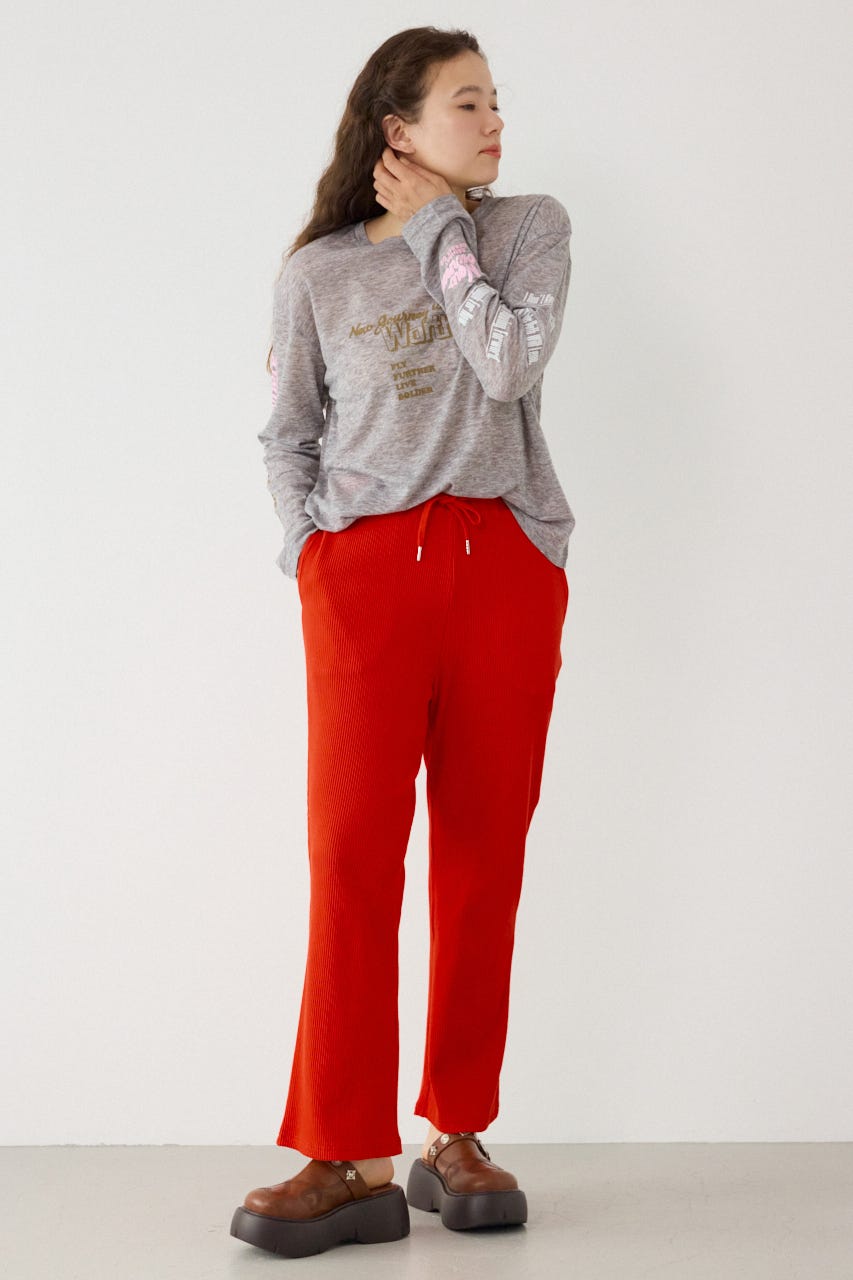 リブフレアパンツ RED M