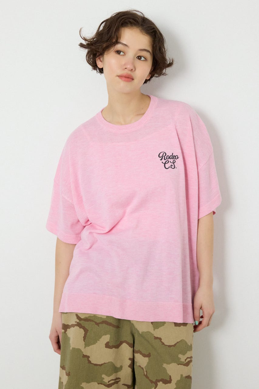 【SS先行アイテム】フラワーロゴニットトップス L/PNK FREE