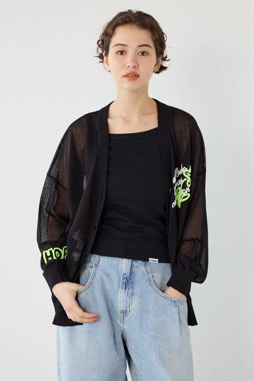 チェーンステッチロゴニットカーディガン BLK FREE