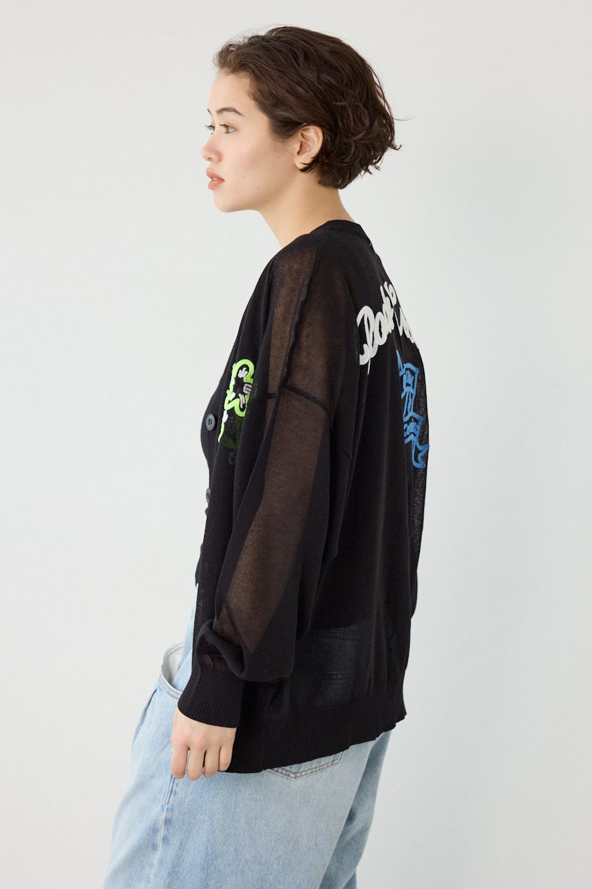 チェーンステッチロゴニットカーディガン BLK FREE
