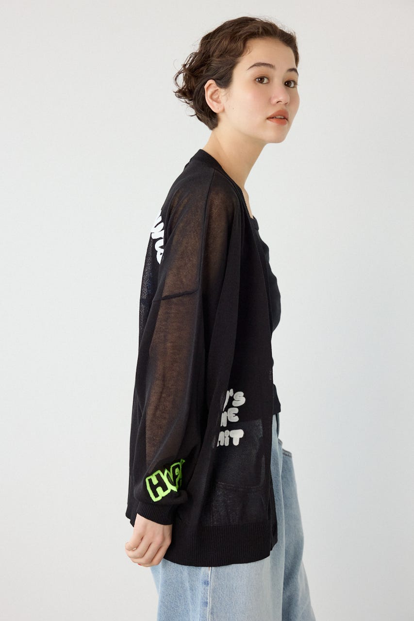 チェーンステッチロゴニットカーディガン BLK FREE