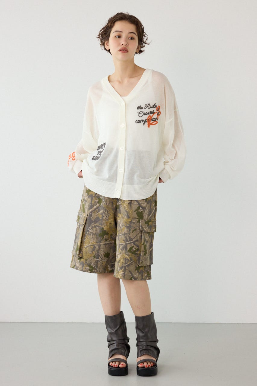 チェーンステッチロゴニットカーディガン O/WHT FREE