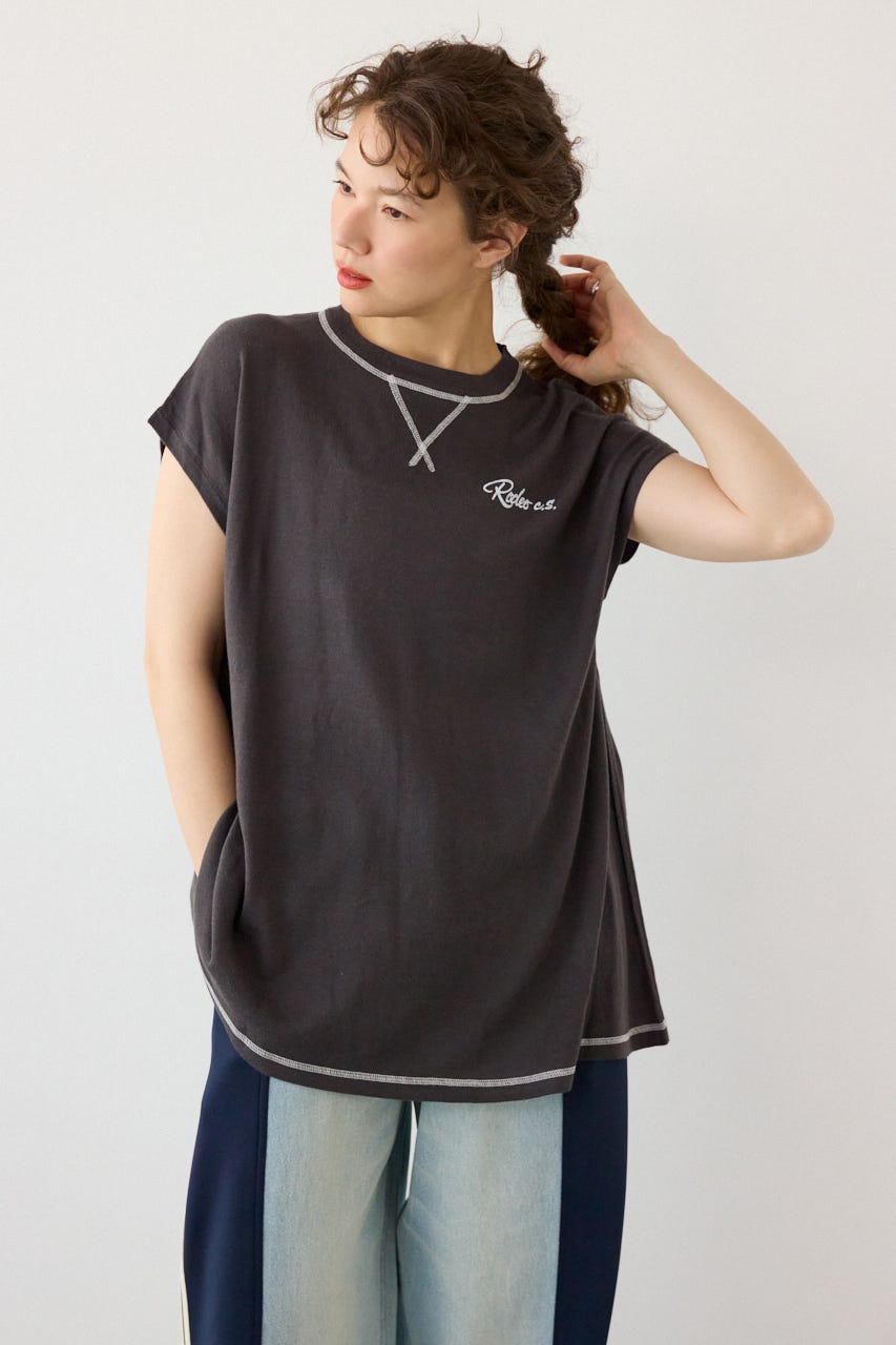 フレンチスリーブロゴニットトップス C.GRY FREE