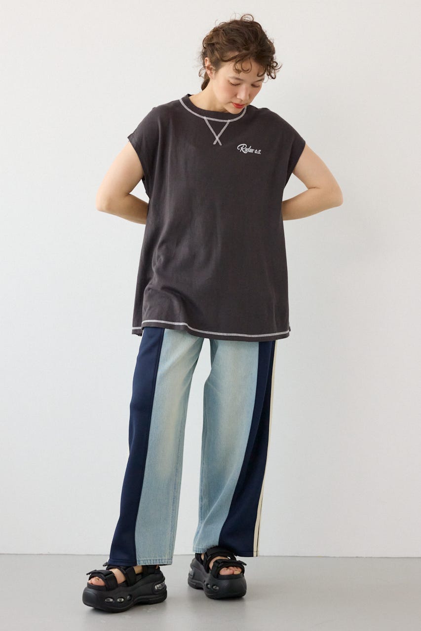 フレンチスリーブロゴニットトップス C.GRY FREE