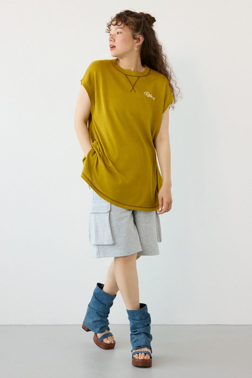 フレンチスリーブロゴニットトップス YEL FREE