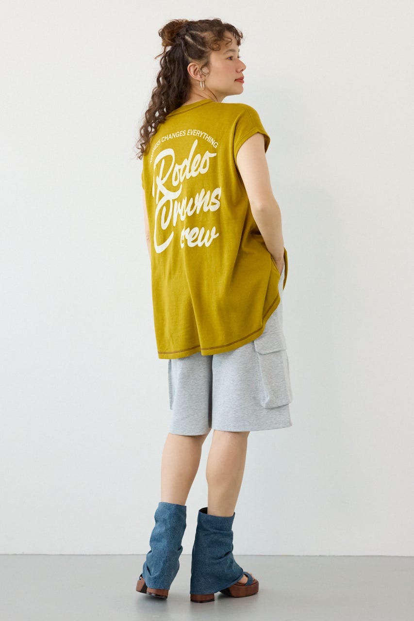 フレンチスリーブロゴニットトップス YEL FREE