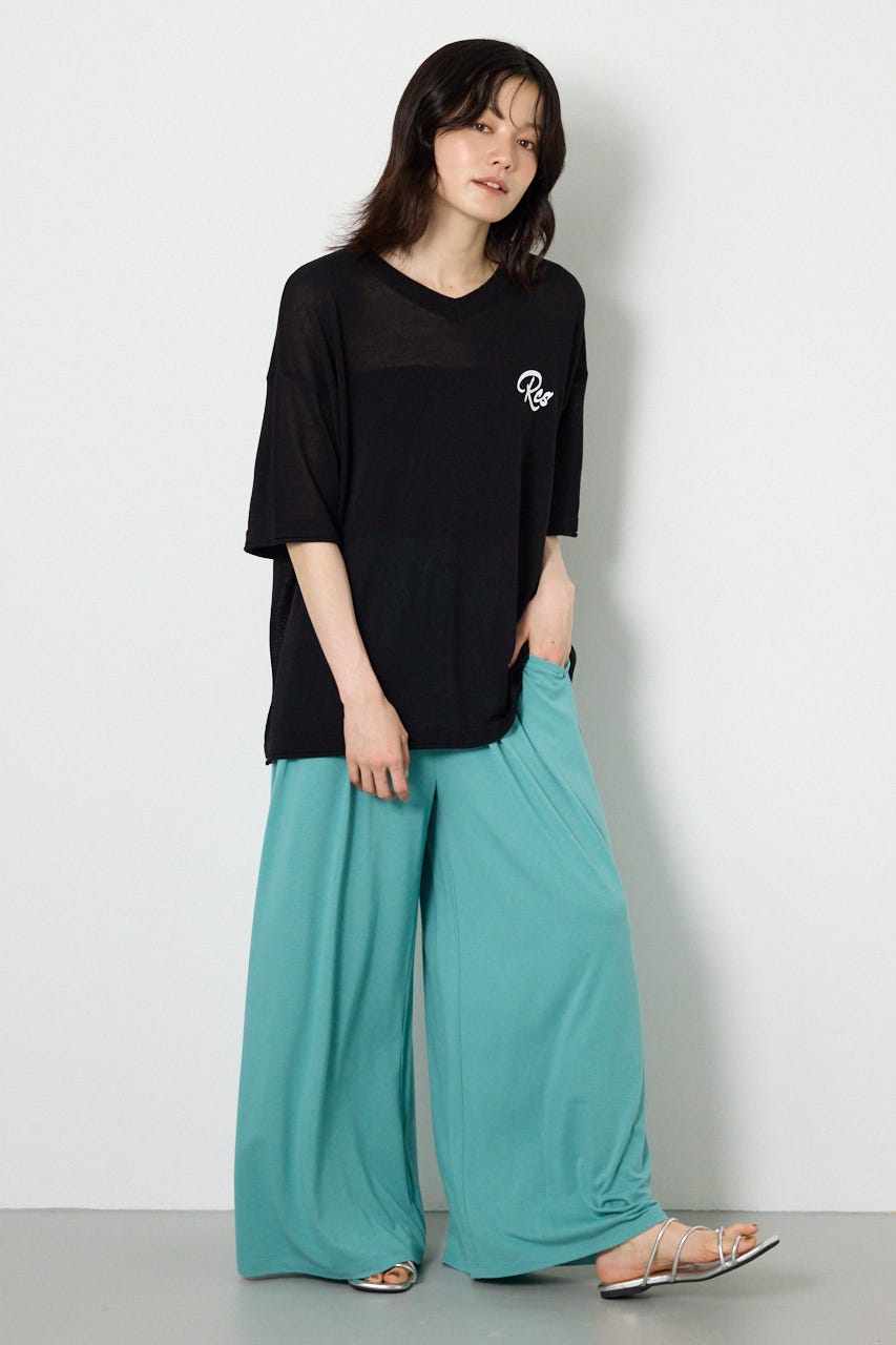 Vネックメッセージロゴニットトップス BLK FREE
