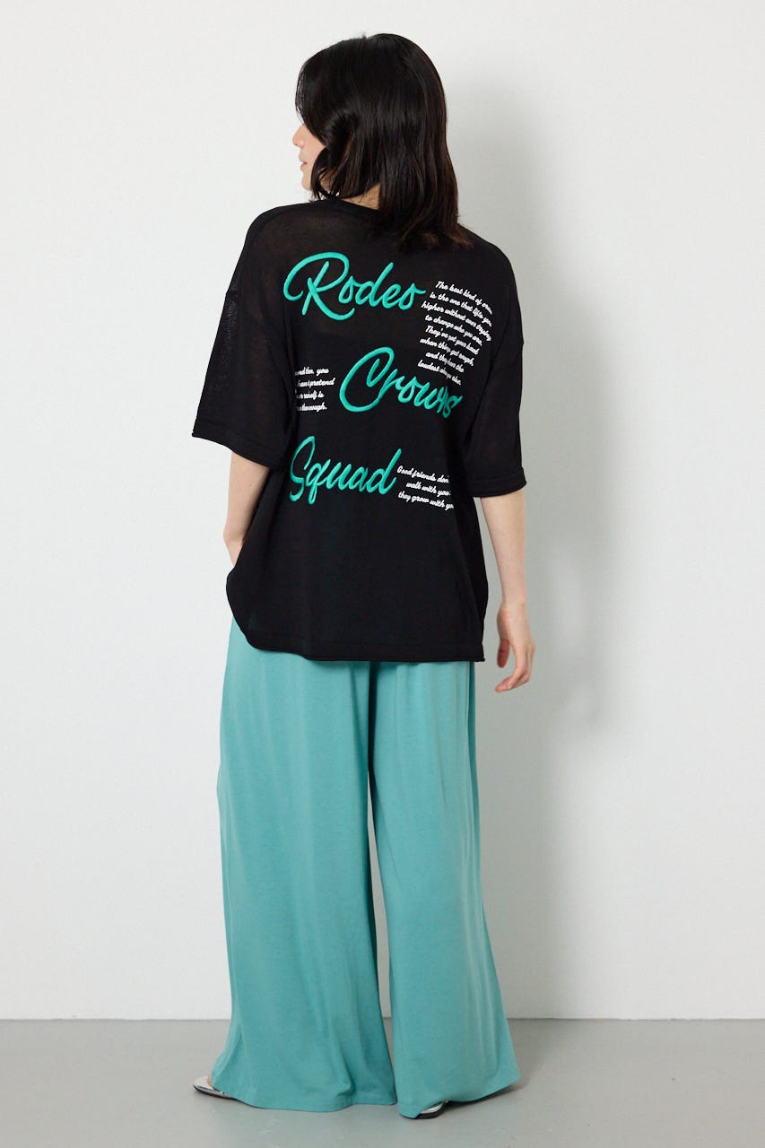 Vネックメッセージロゴニットトップス BLK FREE