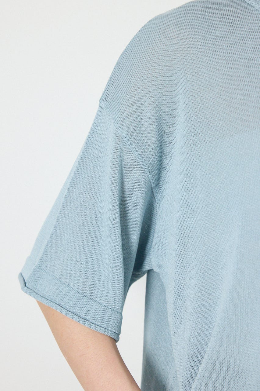 Vネックメッセージロゴニットトップス L/BLU FREE