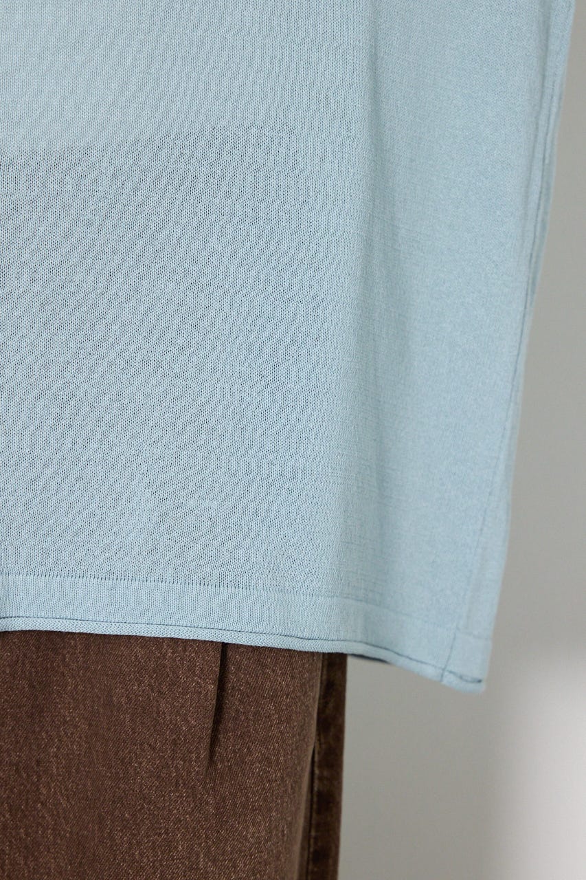 Vネックメッセージロゴニットトップス L/BLU FREE
