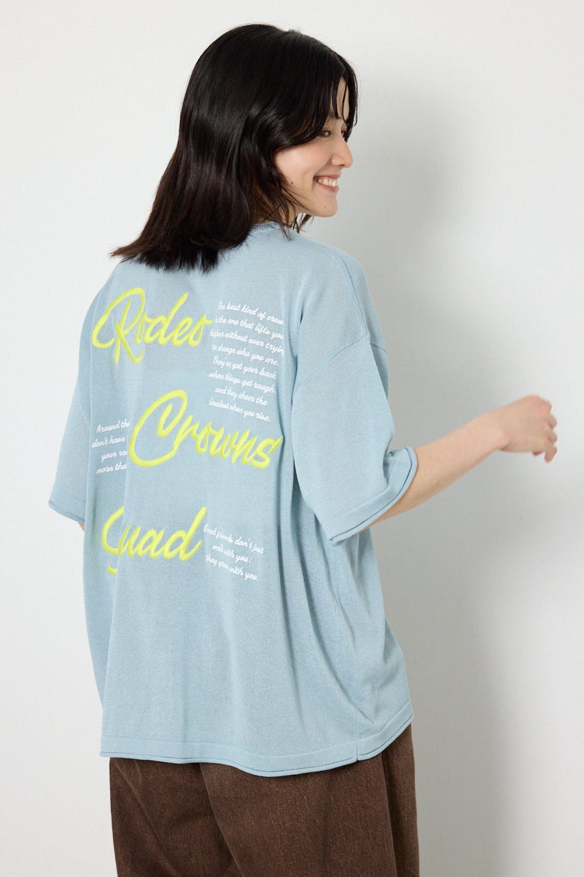 Vネックメッセージロゴニットトップス L/BLU FREE