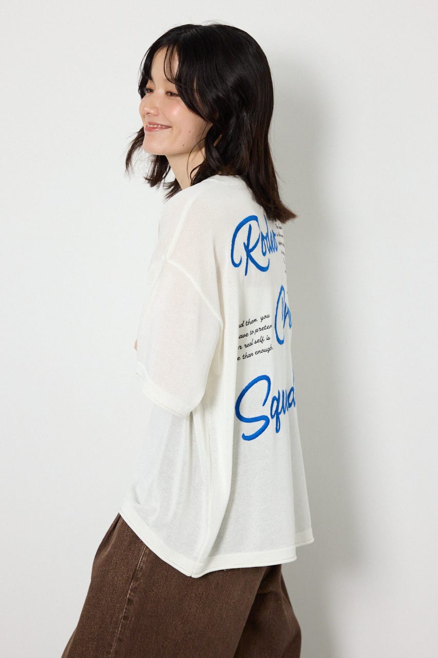 Vネックメッセージロゴニットトップス O/WHT FREE