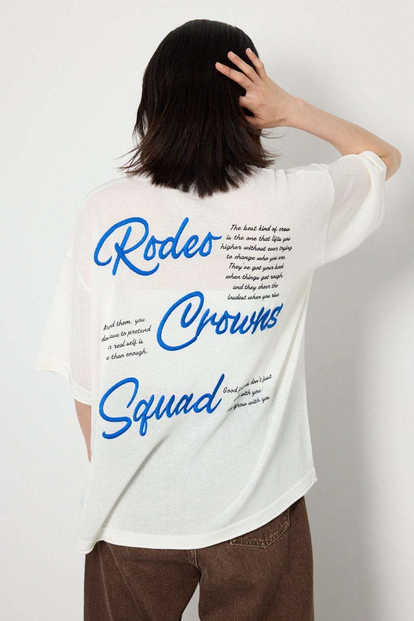 Vネックメッセージロゴニットトップス O/WHT FREE