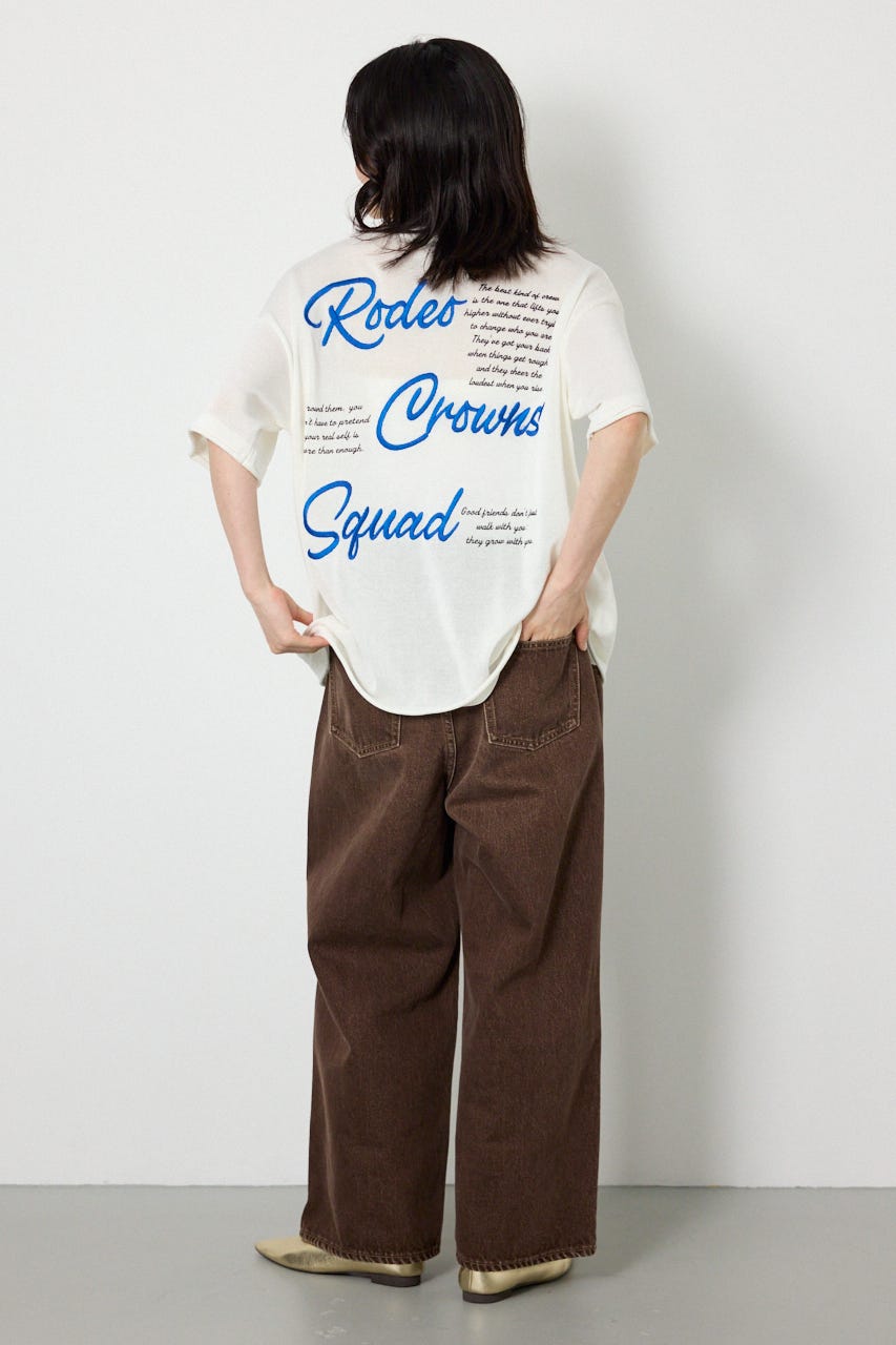Vネックメッセージロゴニットトップス O/WHT FREE