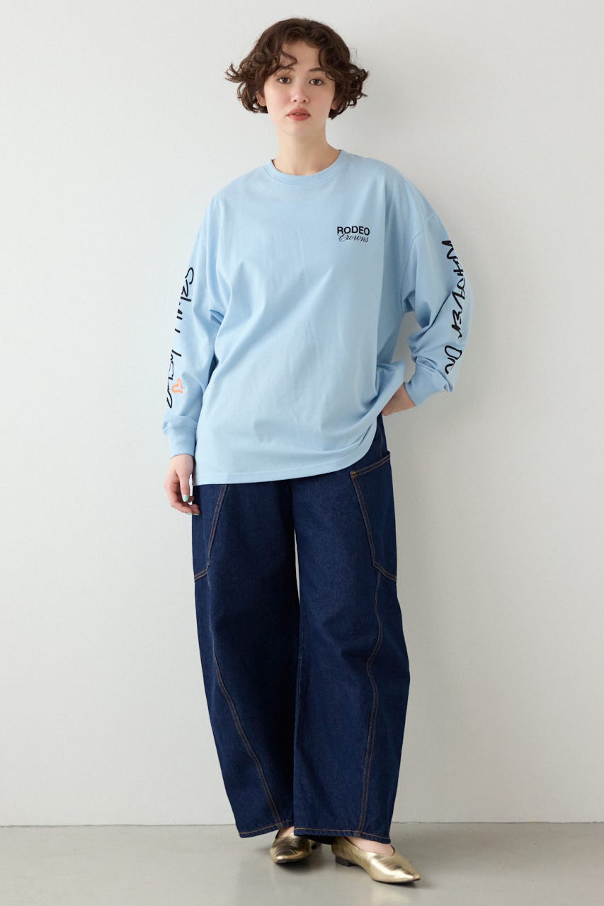 【SS先行アイテム】パッチデザインロングスリーブ Tシャツ SAX FREE