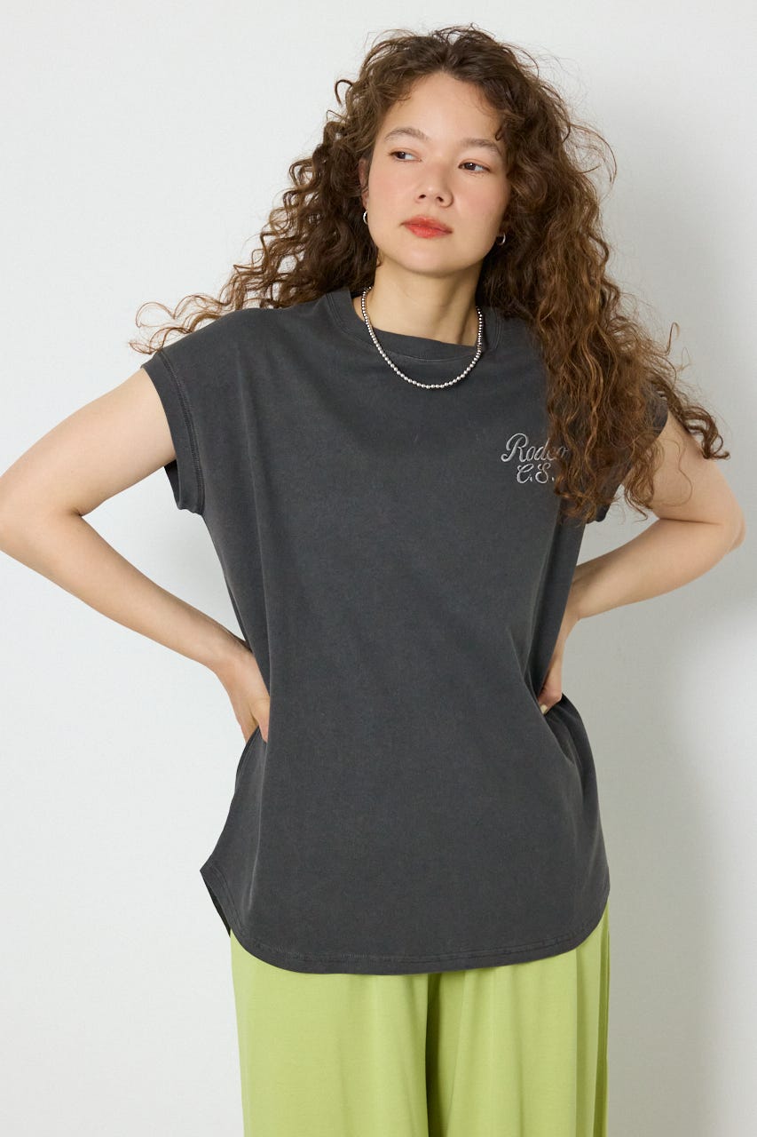 スクリプトロゴノースリーブトップス C.GRY FREE