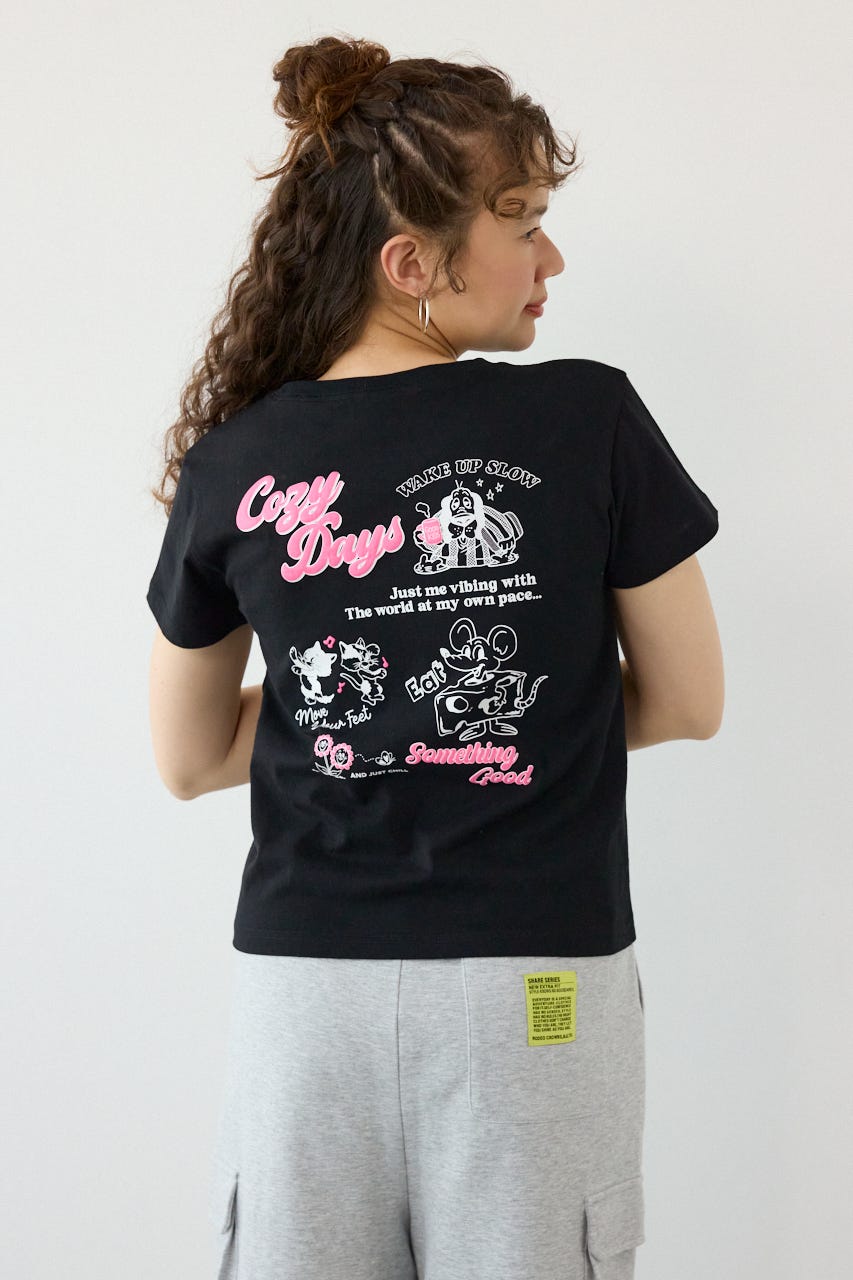 Doodle Cozy days Tシャツ BLK FREE