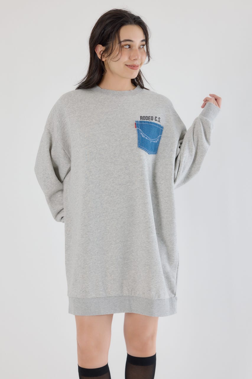 グランジロゴデニムアップリケワンピース L/T.GRY FREE