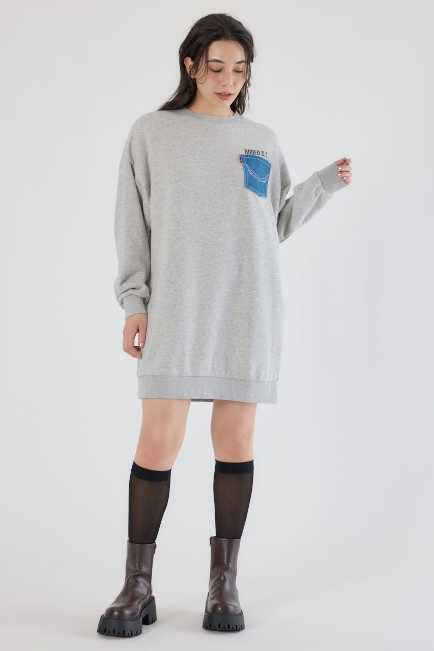 グランジロゴデニムアップリケワンピース L/T.GRY FREE