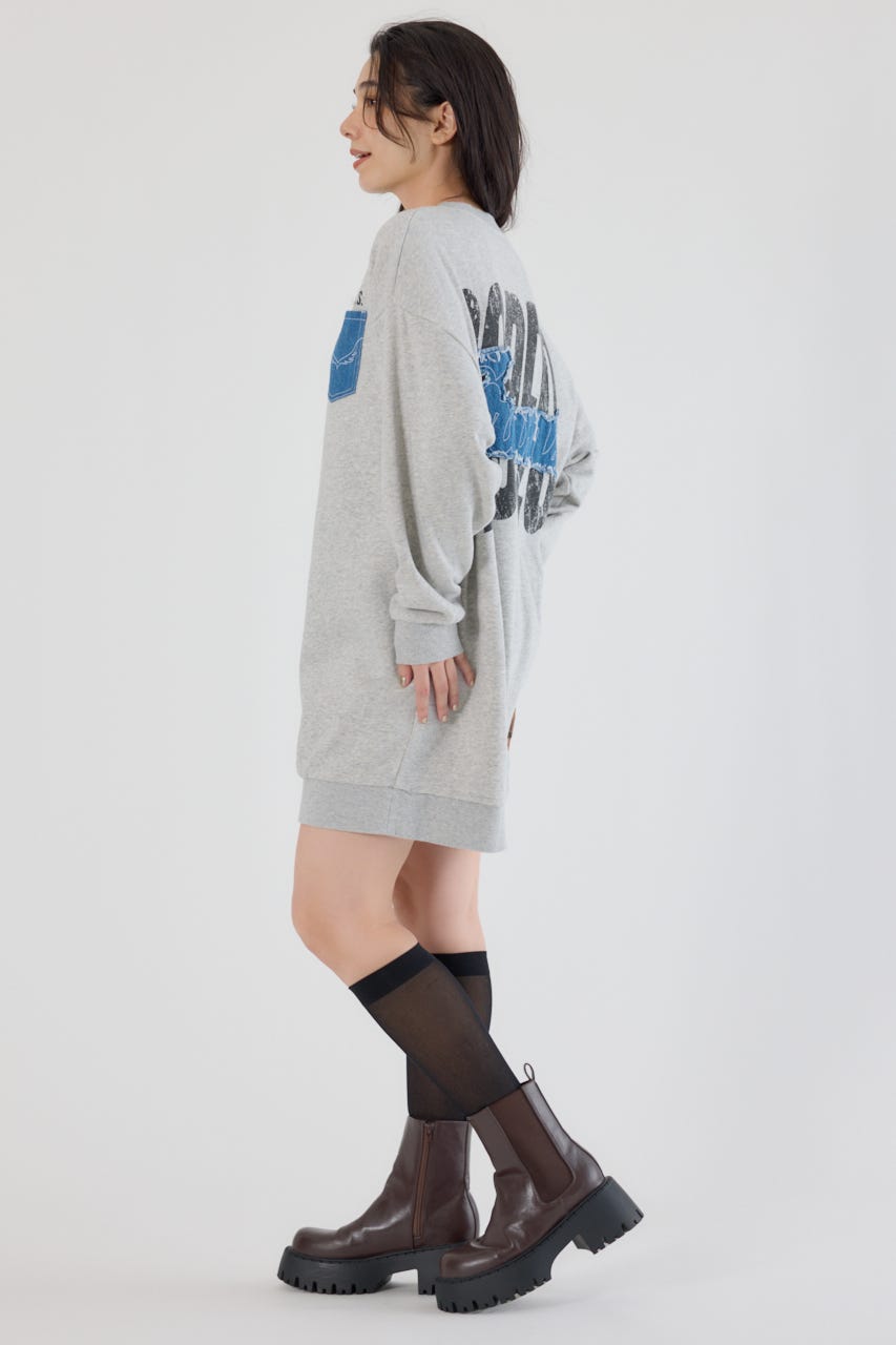 グランジロゴデニムアップリケワンピース L/T.GRY FREE
