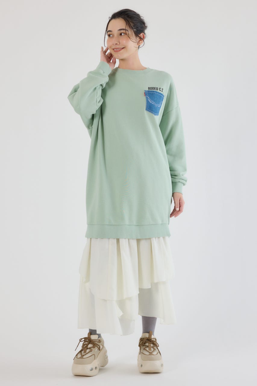 グランジロゴデニムアップリケワンピース MINT FREE