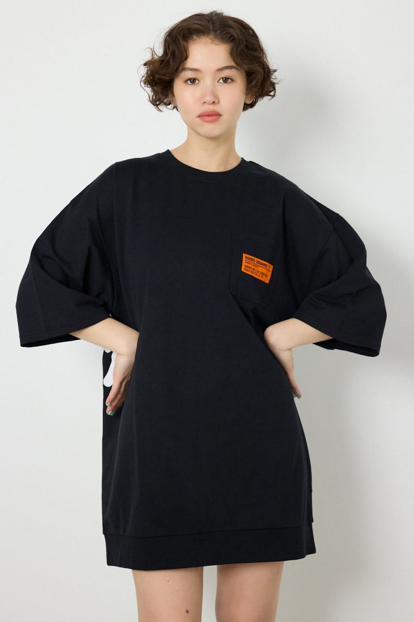 【SS先行アイテム】ペイントロゴハーフスリーブワンピース BLK FREE
