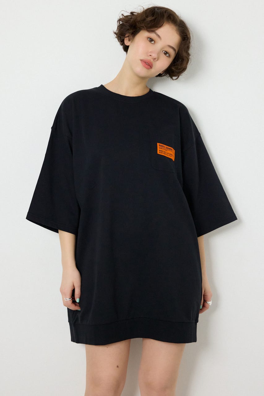 【SS先行アイテム】ペイントロゴハーフスリーブワンピース BLK FREE