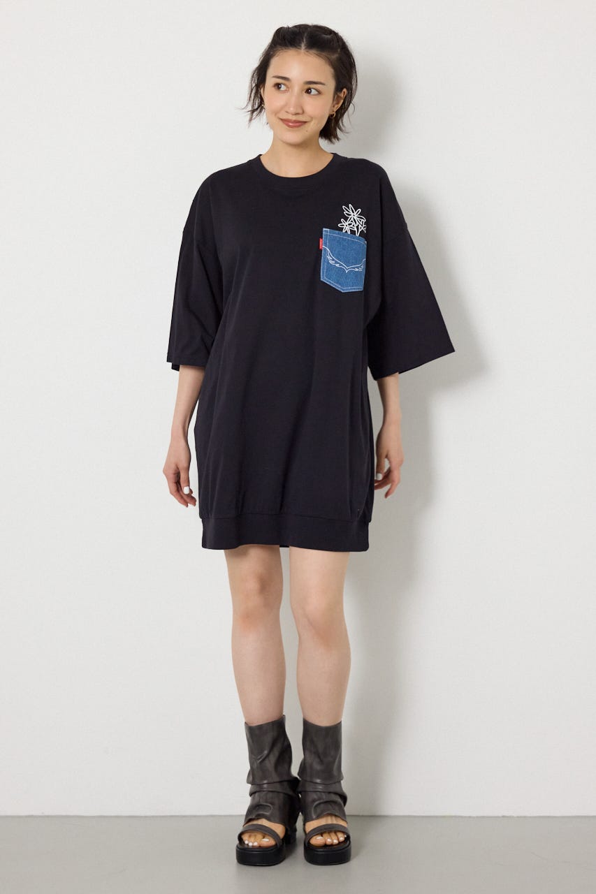 エンボスデニムロゴワンピース BLK FREE