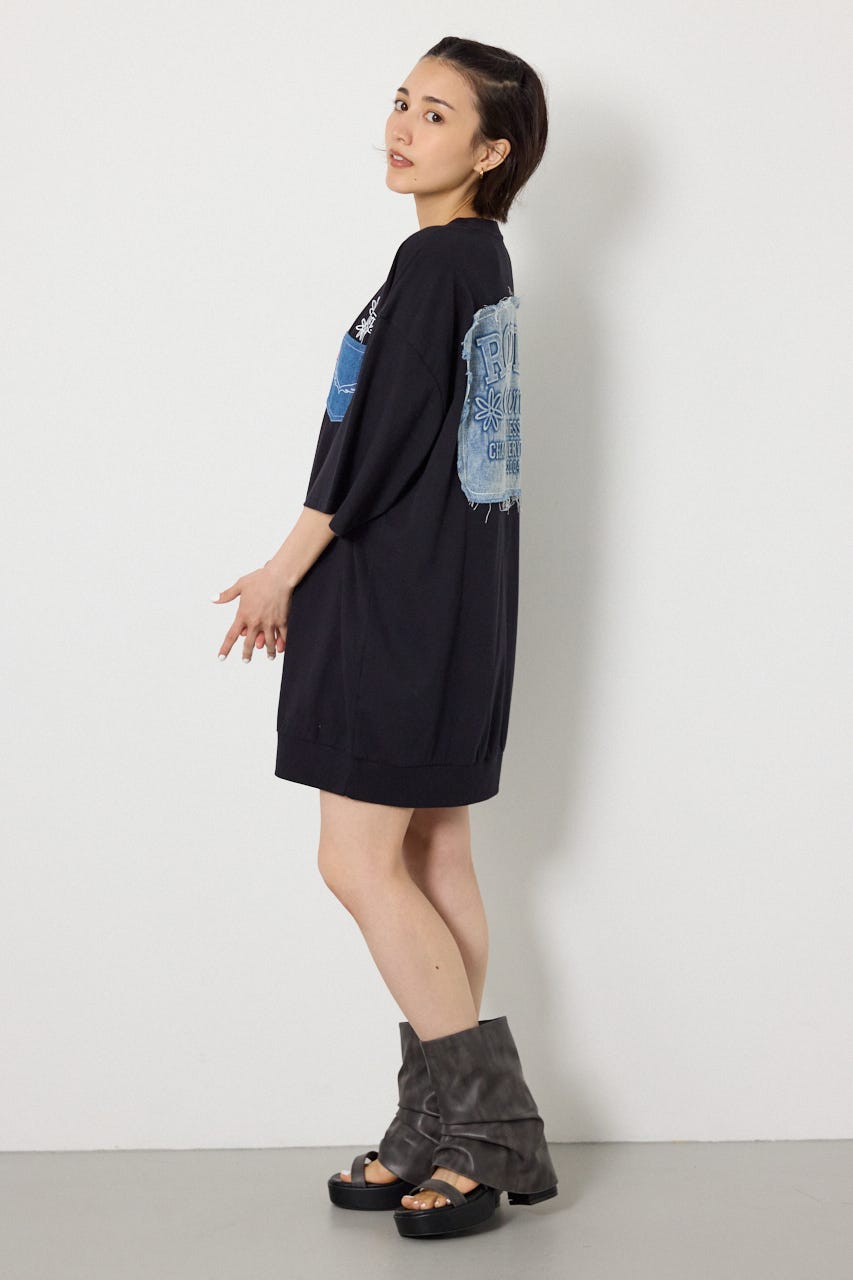 エンボスデニムロゴワンピース BLK FREE