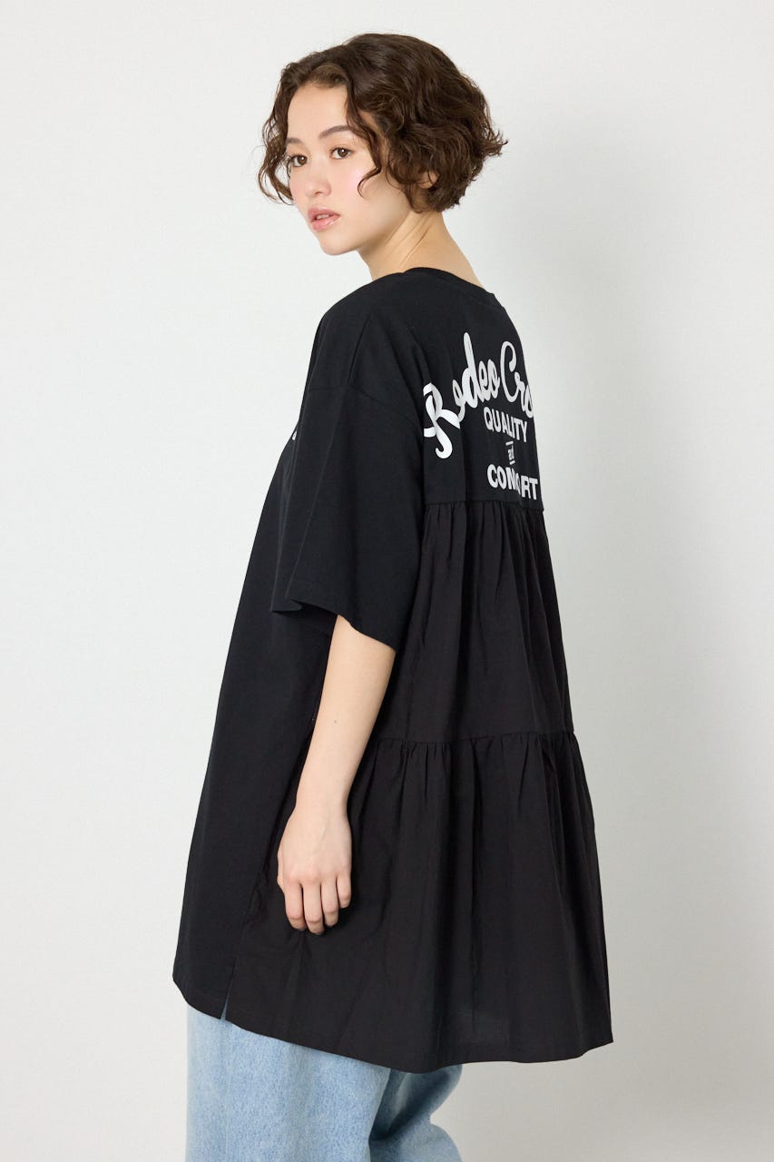 バックティアードコンビチュニックワンピース BLK FREE