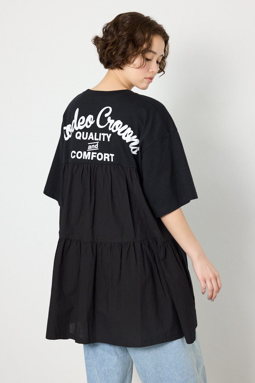 バックティアードコンビチュニックワンピース BLK FREE