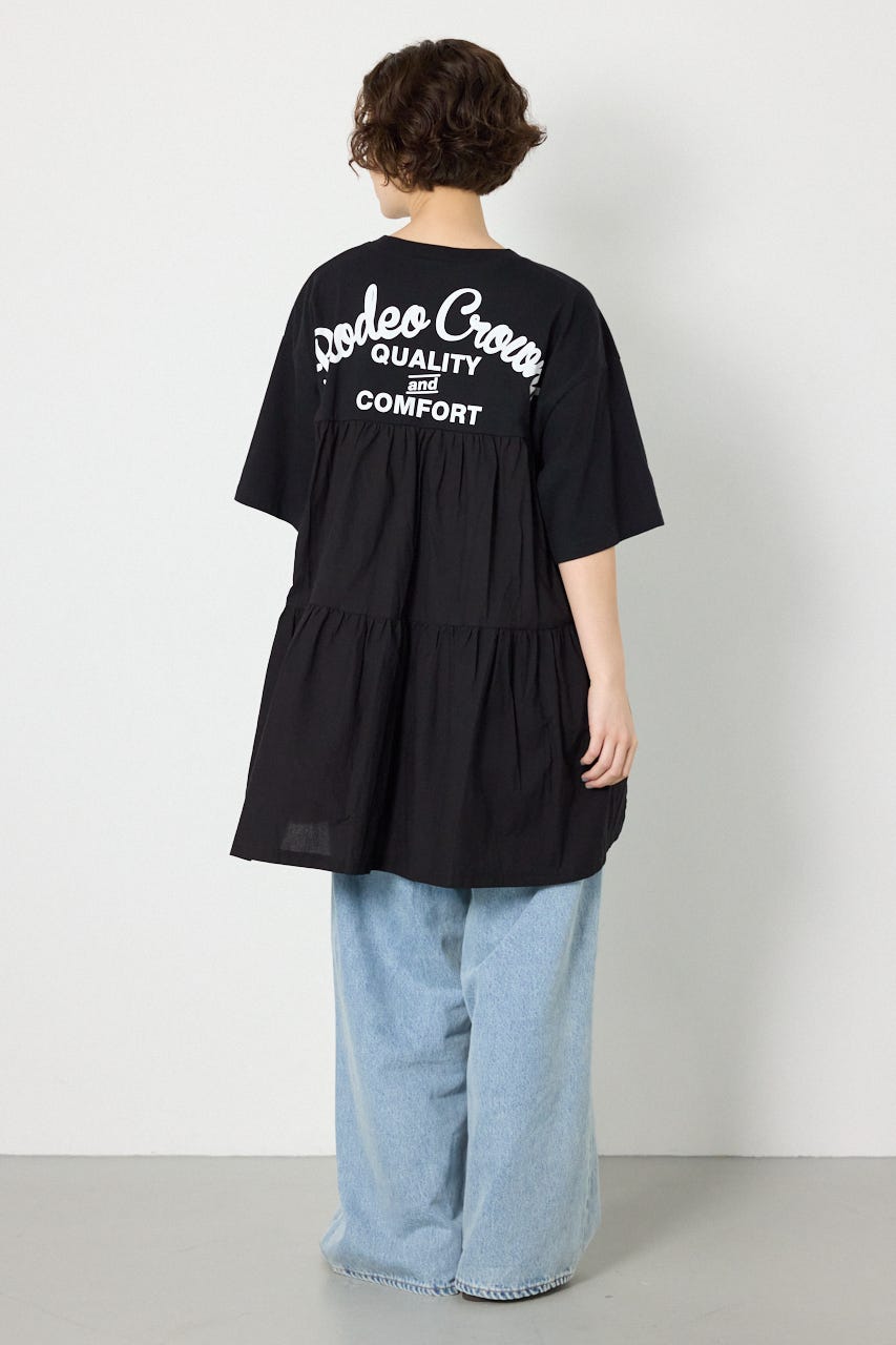 バックティアードコンビチュニックワンピース BLK FREE