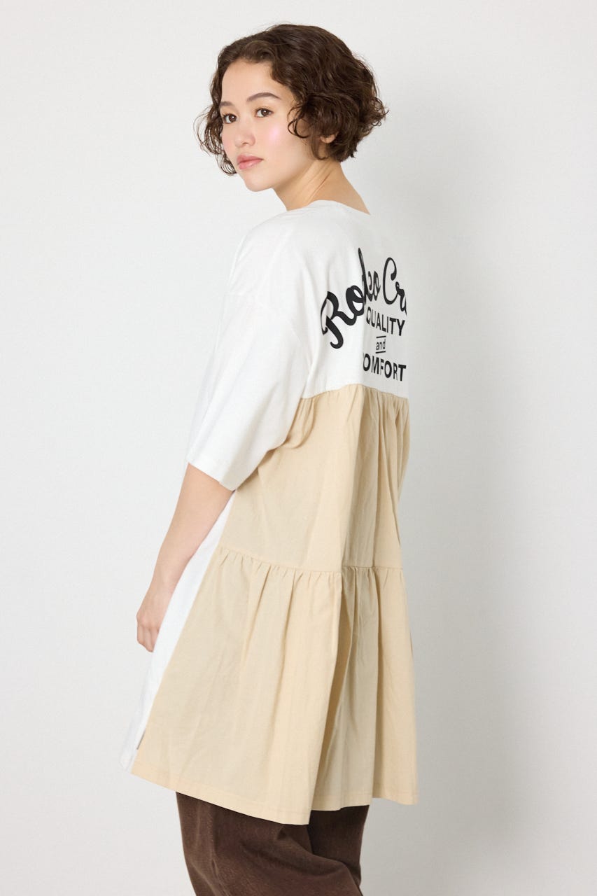 バックティアードコンビチュニックワンピース O/WHT FREE