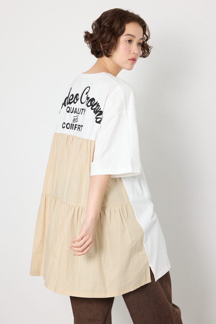 バックティアードコンビチュニックワンピース O/WHT FREE