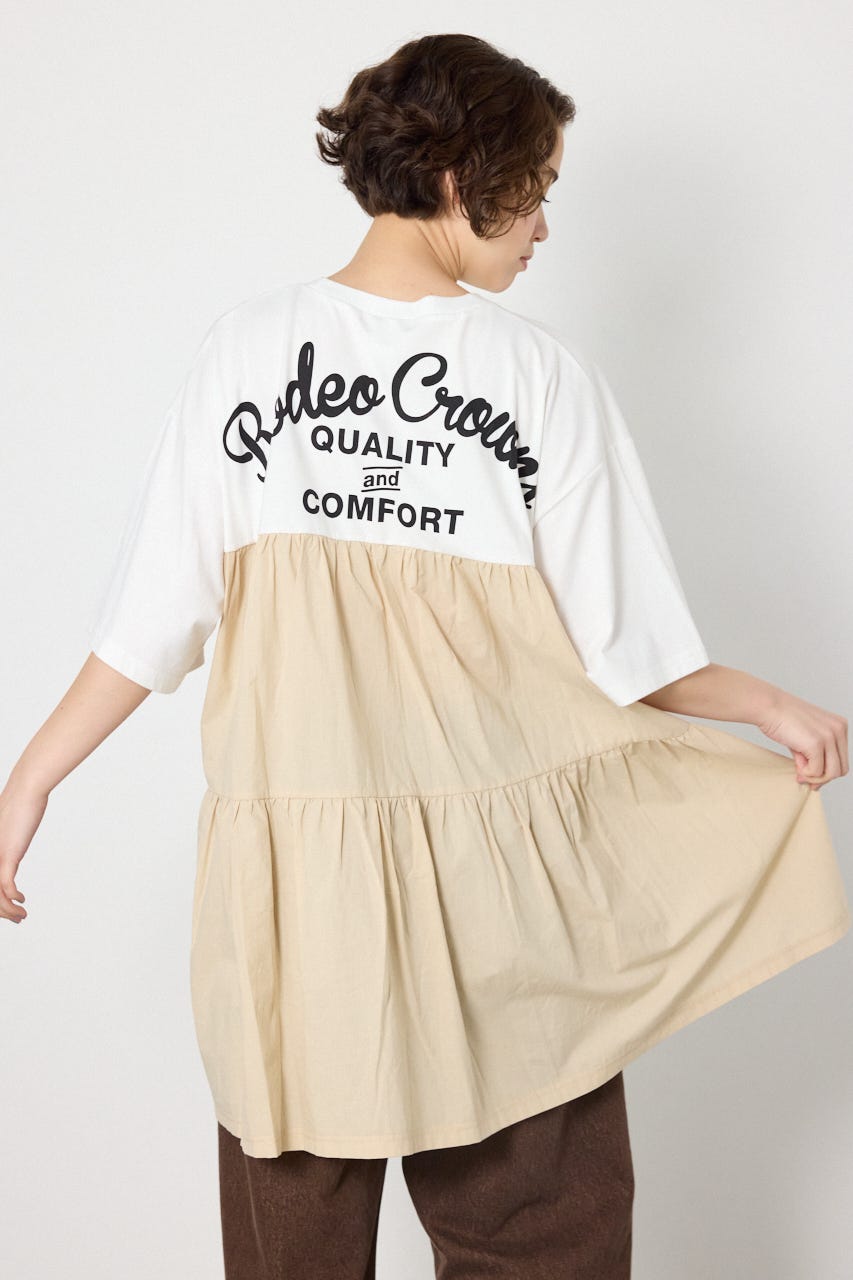 バックティアードコンビチュニックワンピース O/WHT FREE