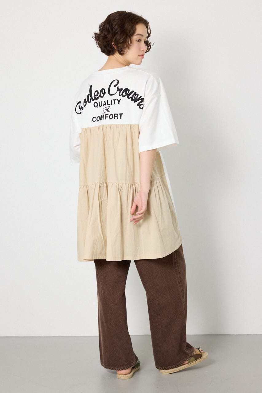 バックティアードコンビチュニックワンピース O/WHT FREE