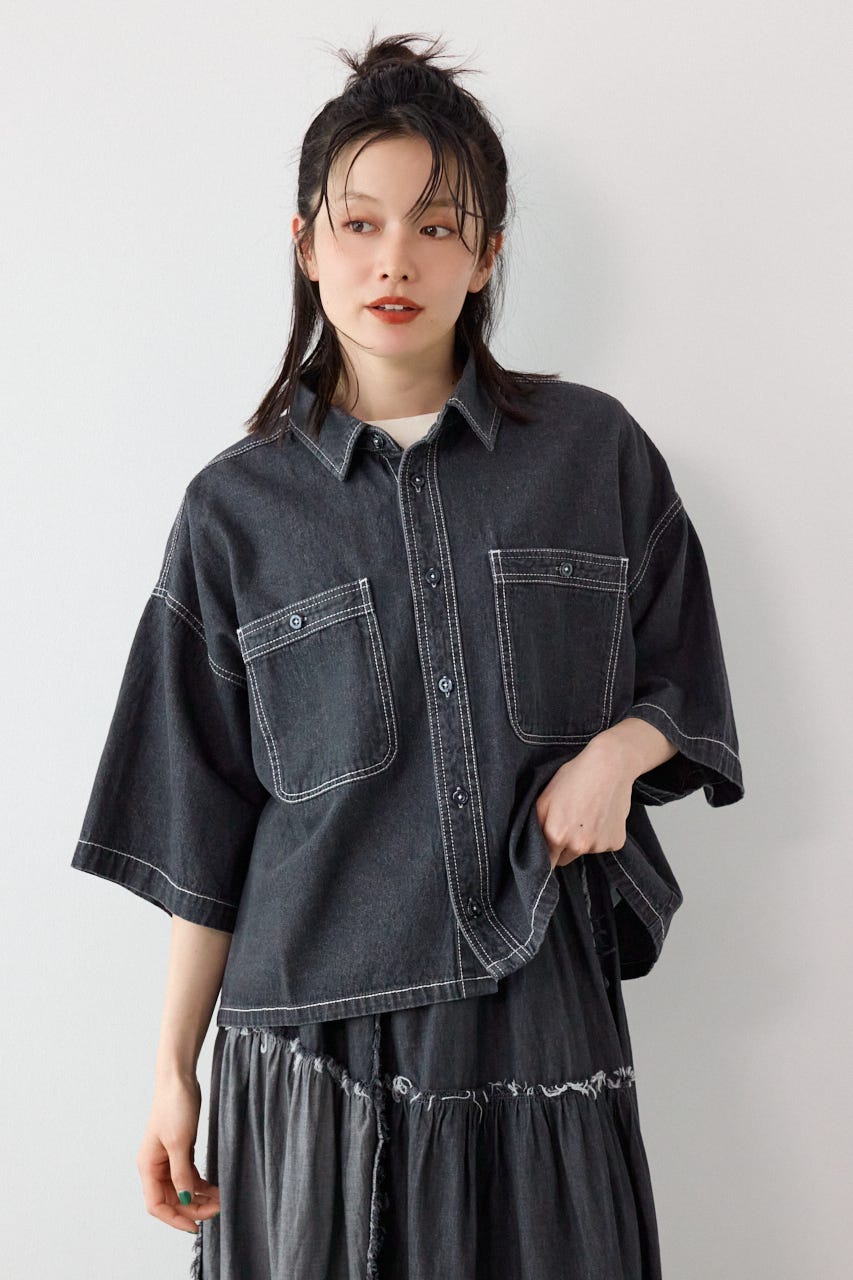 デニムワイドシャツ BLK FREE