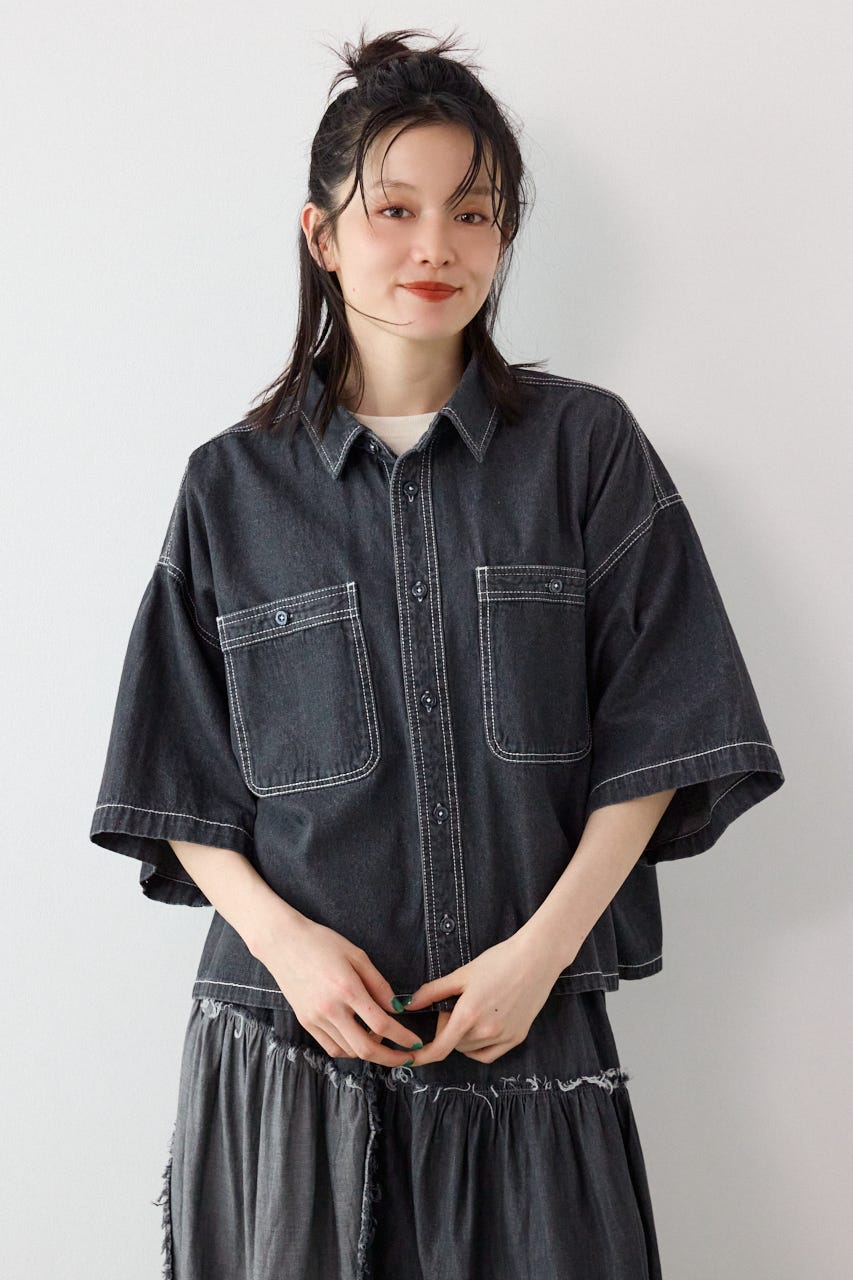 デニムワイドシャツ BLK FREE