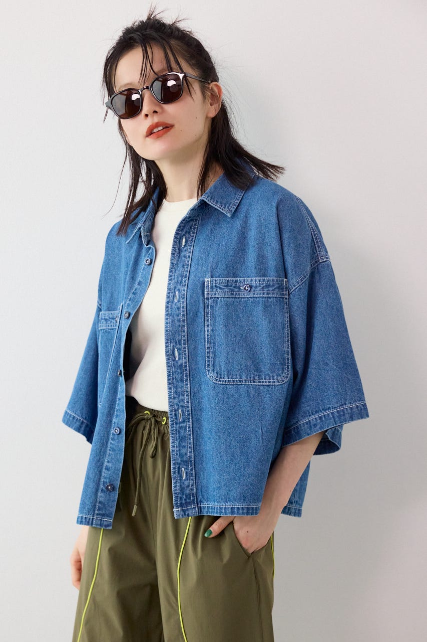 デニムワイドシャツ BLU FREE