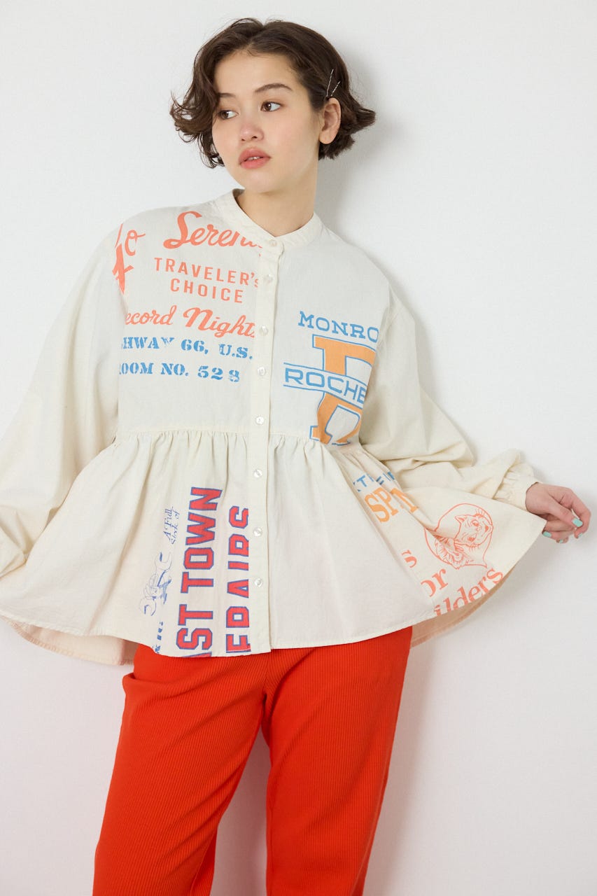 【SS先行アイテム】カスタムチュニックブラウス 柄WHT FREE