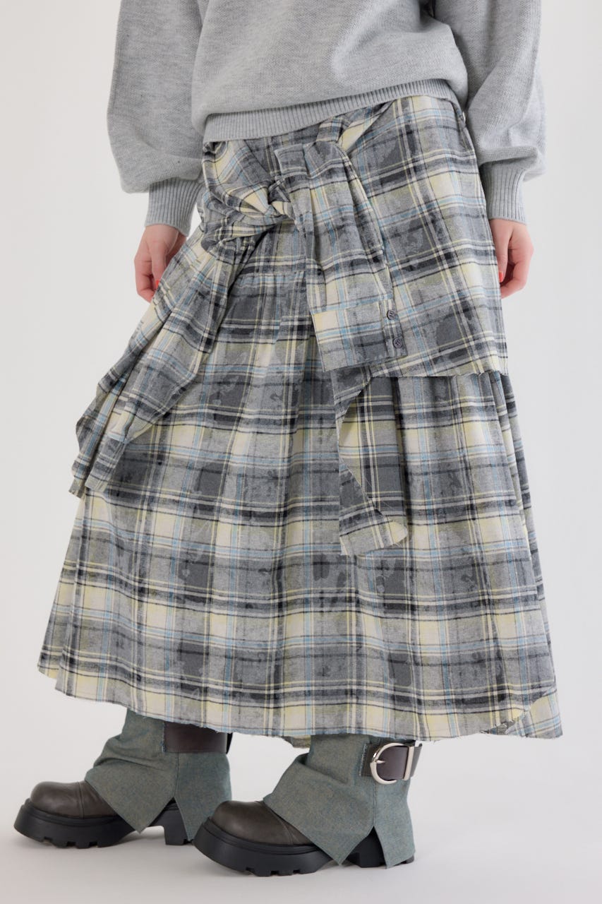 ヴィンテージチェックシャツスカート 柄BLK FREE